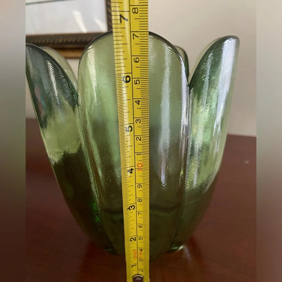 Vidrios San Miguel 100% Recycled Glass Flower Petal Green Bowl Vase Made Spain - Picture 4 of 7